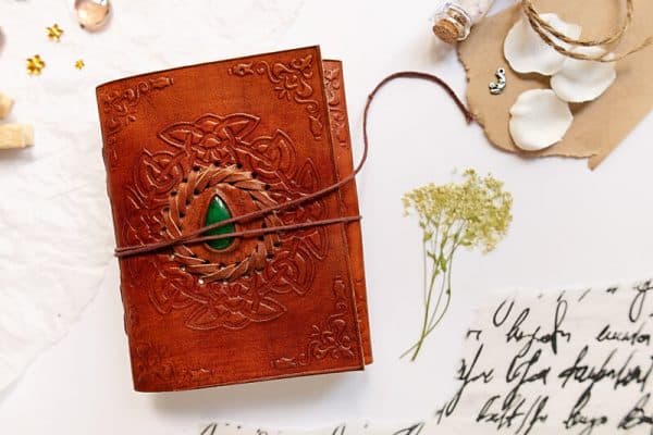 gorgeous, leather art journal with engravings