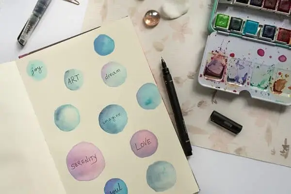 watercolor circles with words