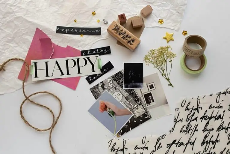 collage materials on a table