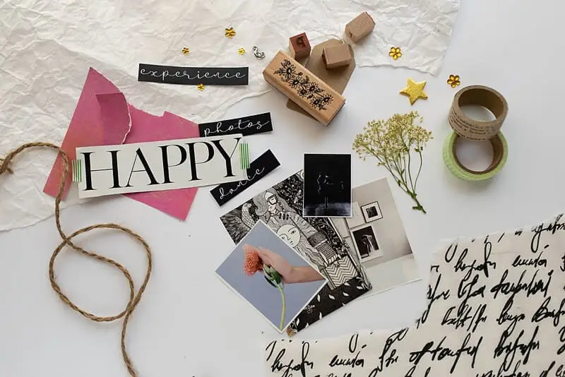 collage materials on a table