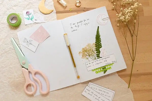 nature journaling page and supplies