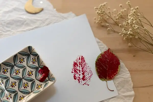 stamped image with a leaf