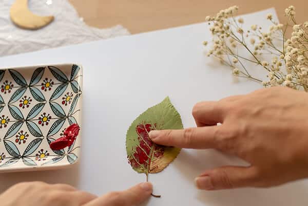 stamping with leaves