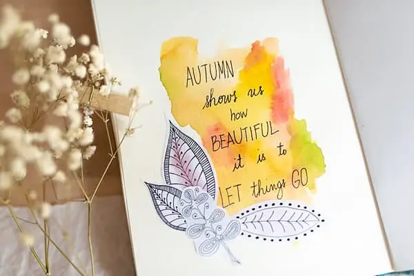 art journal page with autumn quote