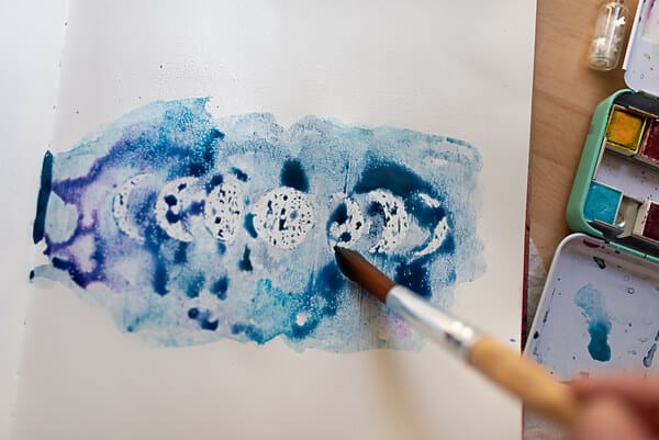 painting moon phases with watercolor