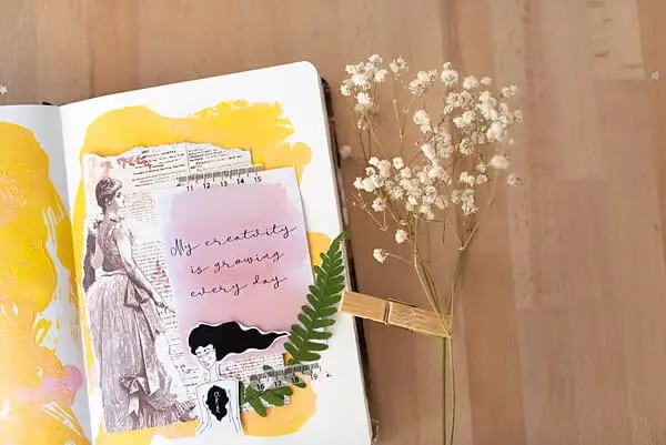 ART JOURNAL SPREAD WITH POSITIVE AFFIRMATION