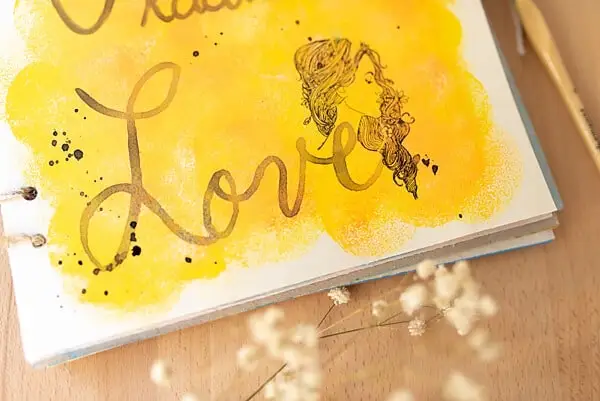 WORD LOVE ON ART JOURNAL PAGE