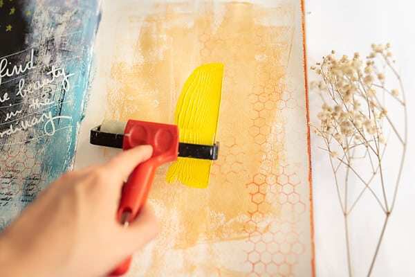 brayer painting with acrylic paint