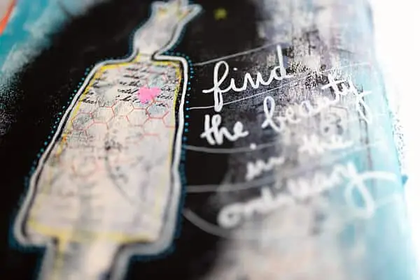 mixed media art journal page with a diy stencil