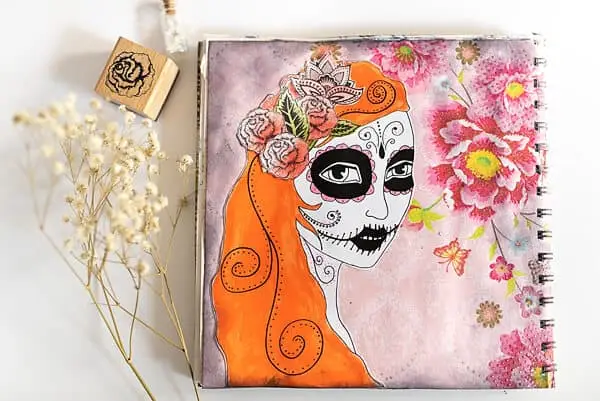 SUGAR SKULL DESIGN IN AN ART JOURNAL