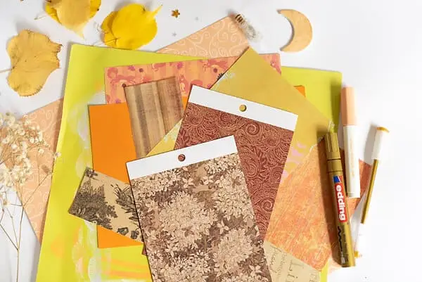 fall collage supplies on a table