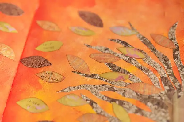 fall collage with leaves and a tree