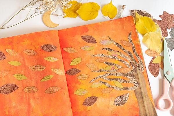 fall collage with tree and leaves