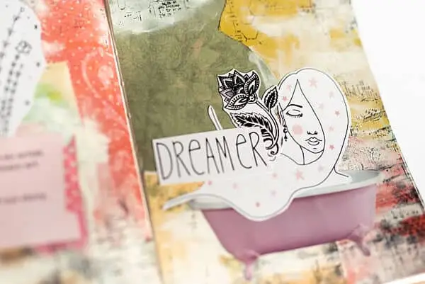 art journal page detail of a girl