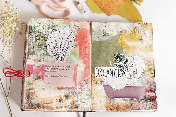 finished collage art journal spread