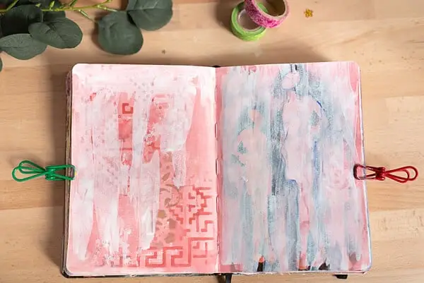 ART JOURNAL SPREAD COVERED IN GESSO