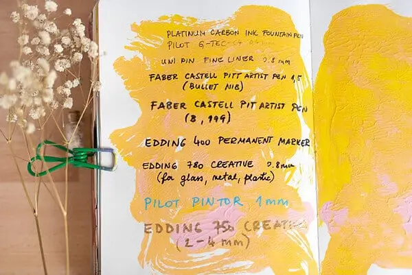art journaling pens on textured background