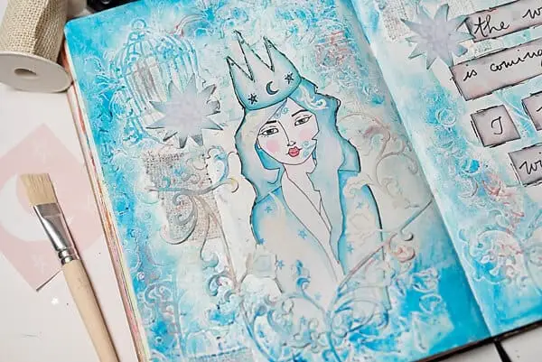 winter mixed media art journal page