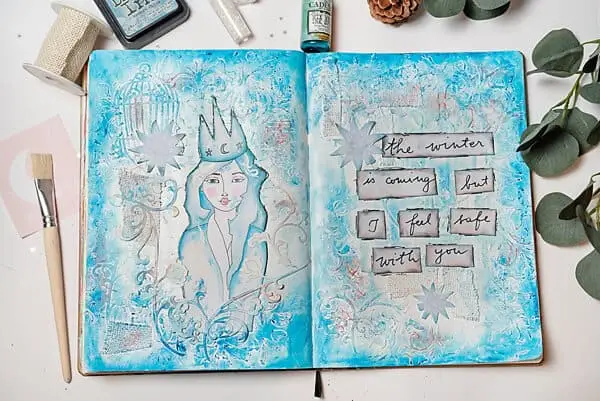 mixed media art journal spread