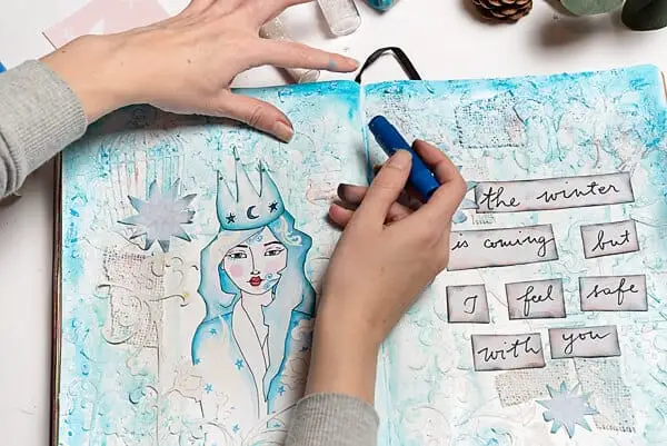 applying gelatos on art journal page