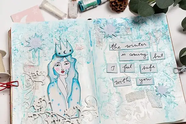 mixed media art journal spread