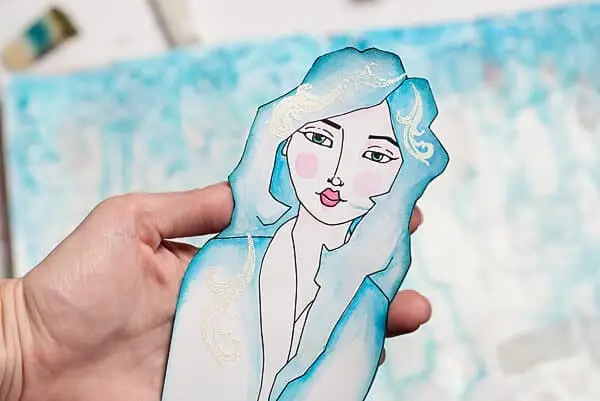 finished mixed media girl cut-out