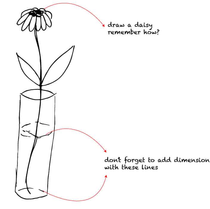flower in a vase drawing