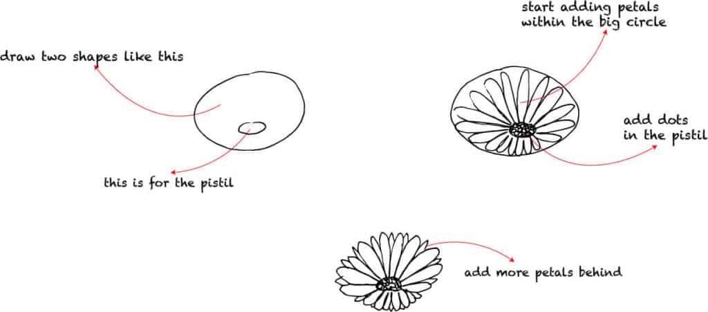 how to draw flowers step by step