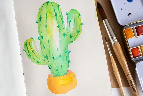 watercolor cactus with thorns