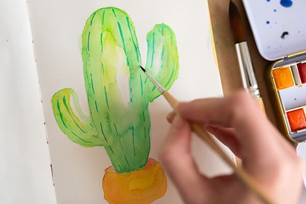 adding lines on the cactus with a brush