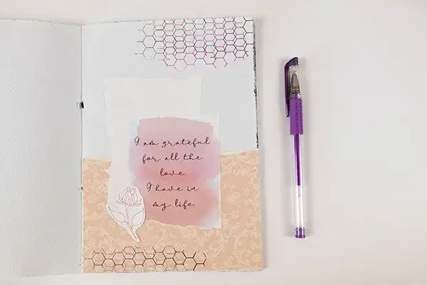 gratitude art journal page with positive affirmation