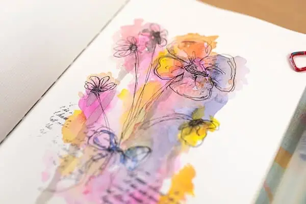 close-up of watercolor journal page