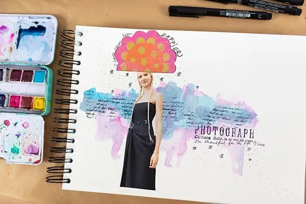 watercolor and collage in art journal