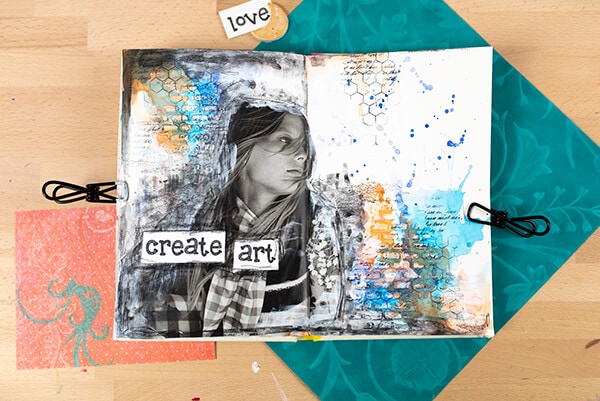 finished mixed media art journal page
