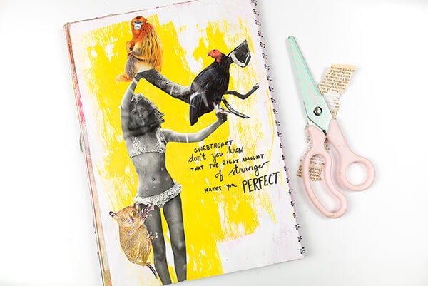 art journal page with collage elements