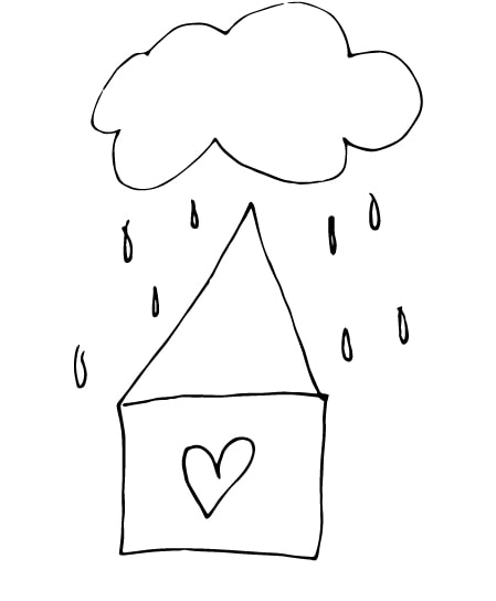 house and rainy cloud drawing