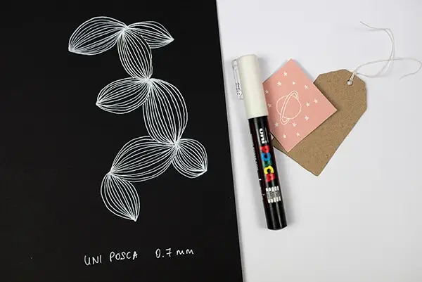 white posca pen on black paper