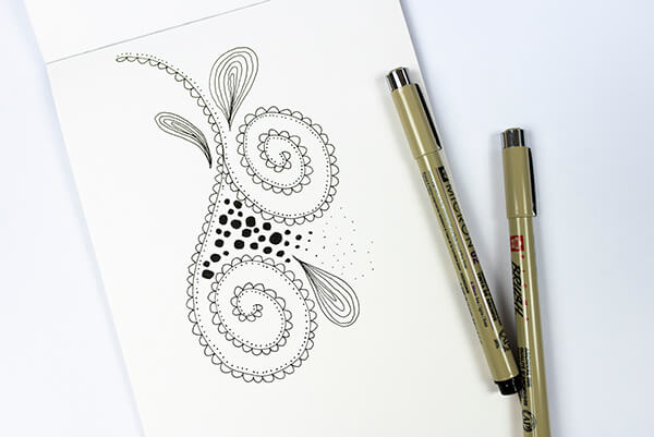 patterned zentangle and micron pens