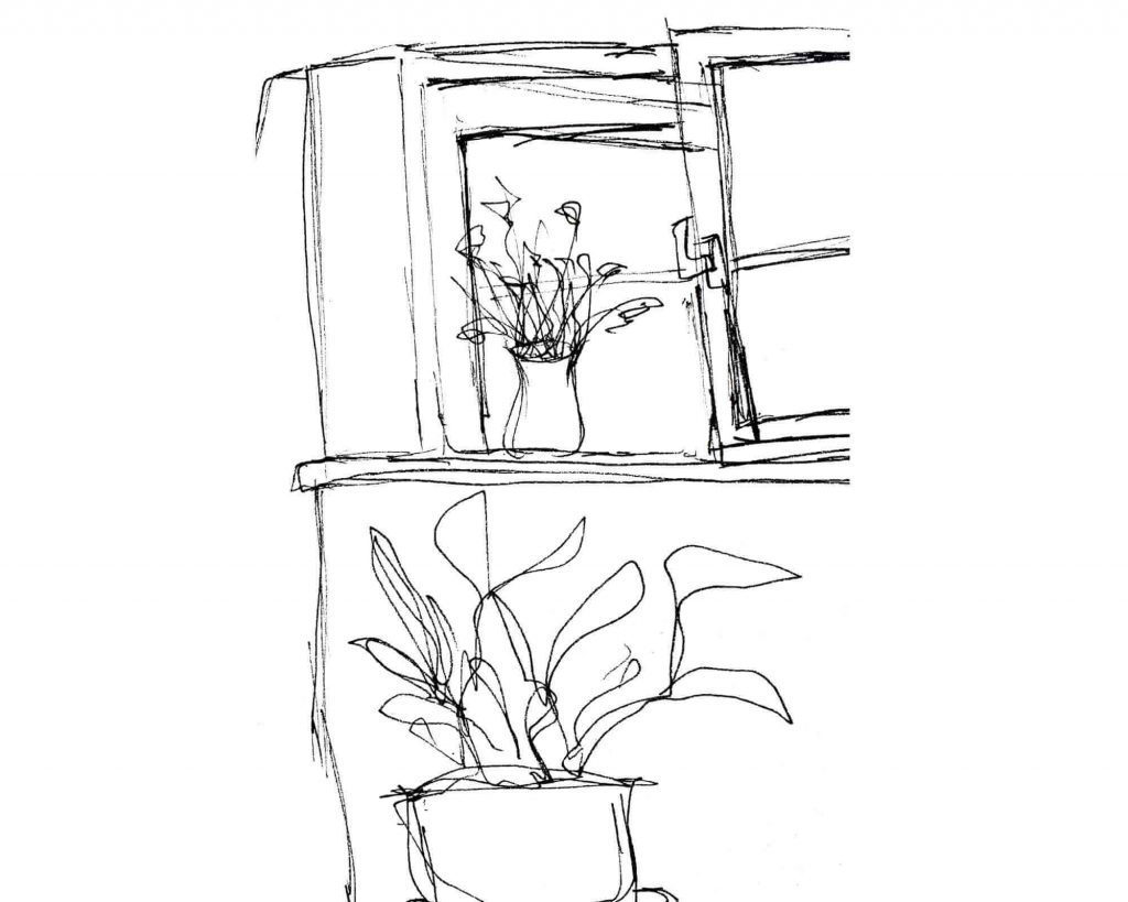 a sketch of a room corner