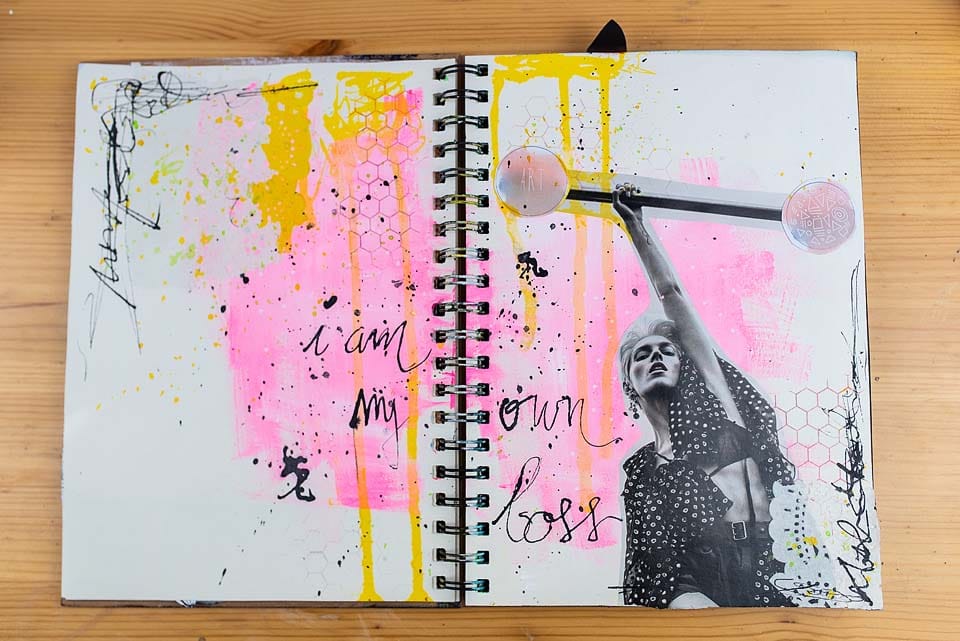 pink and yellow art journal page