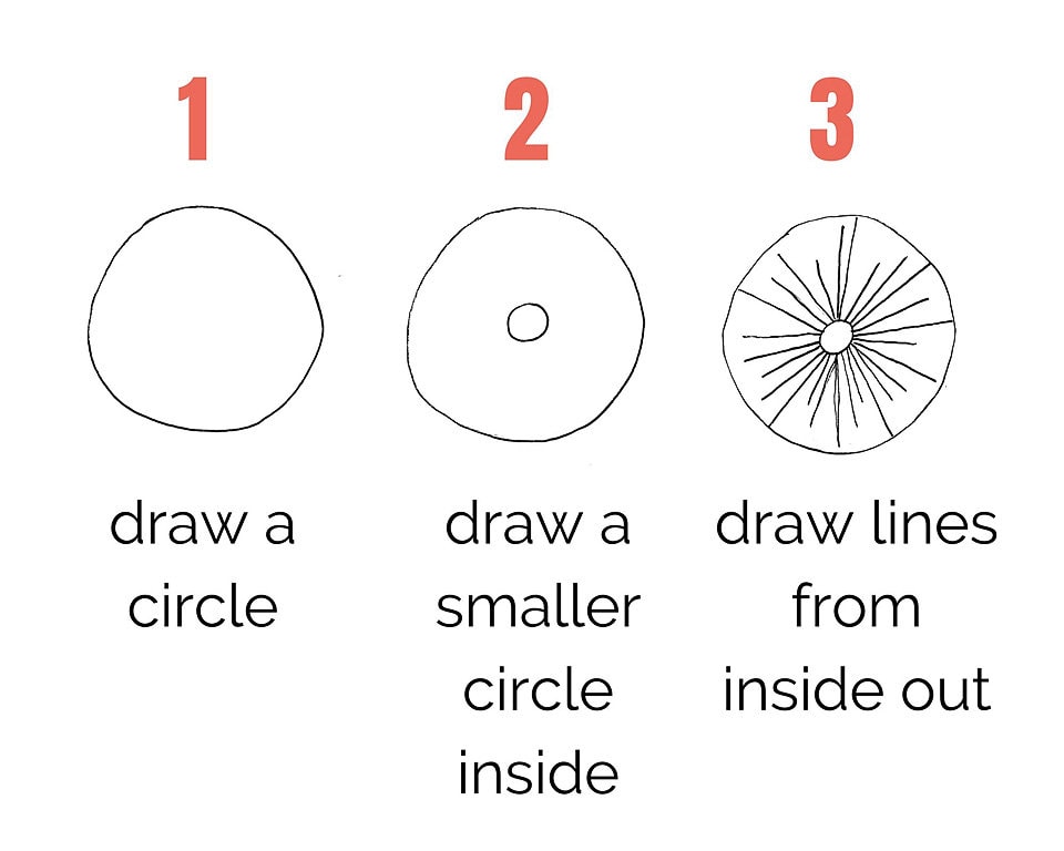 dandelion drawing steps 1, 2 and 3