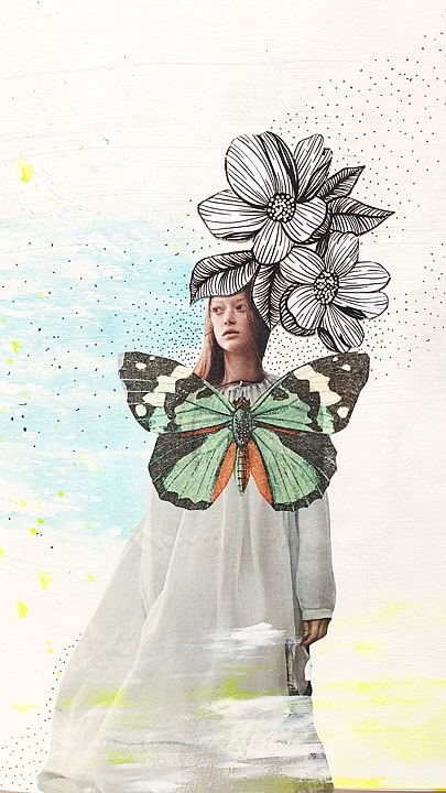 colollage with a woman and butterfly