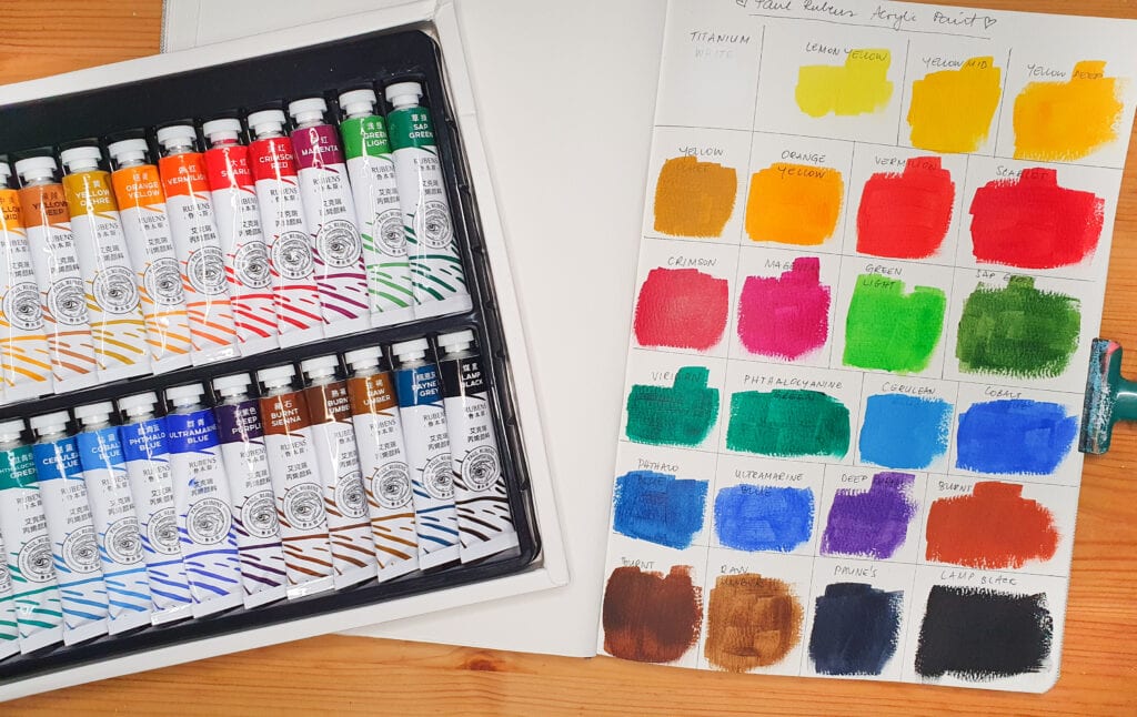 paul rbens acrylic paints and swatches