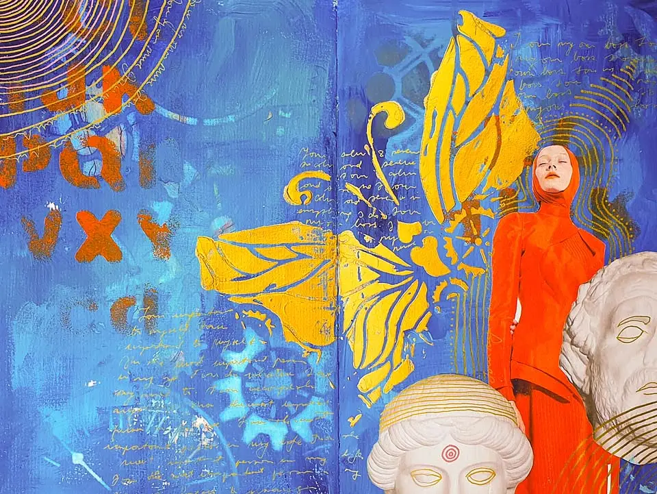 art journal page with texture paste