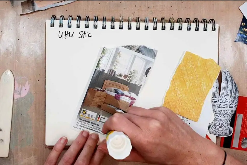 gluing down an image with a glue stick