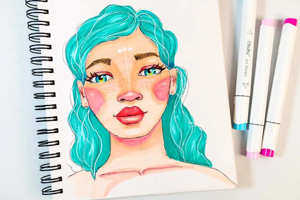 face drawing colored with markers