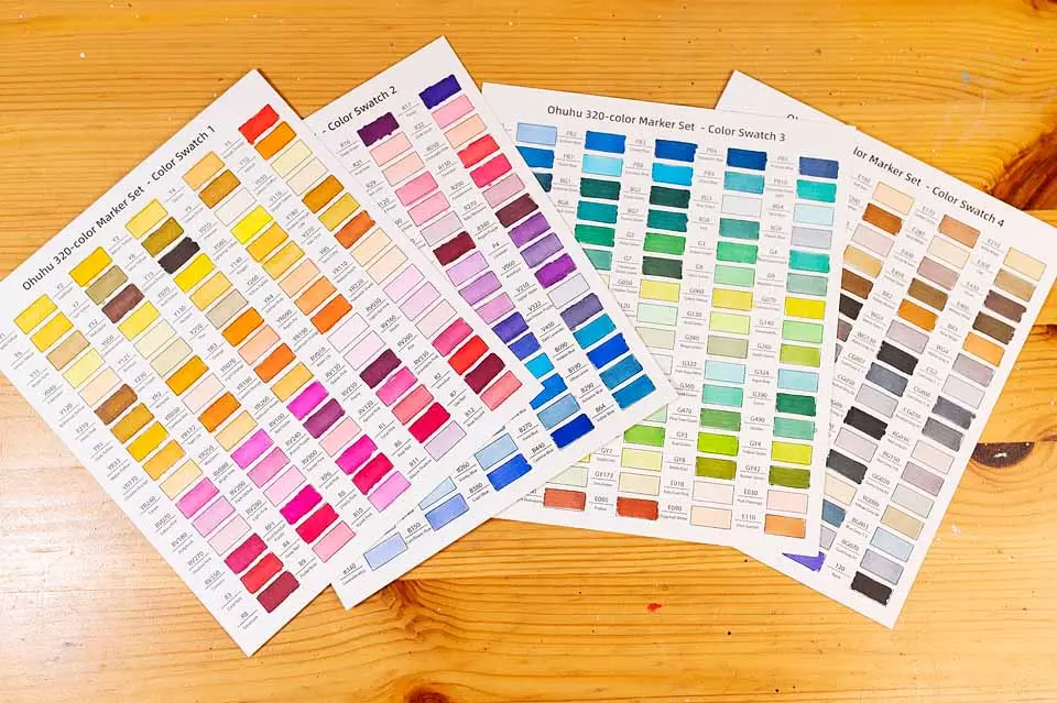 ohuhu markers swatch cards