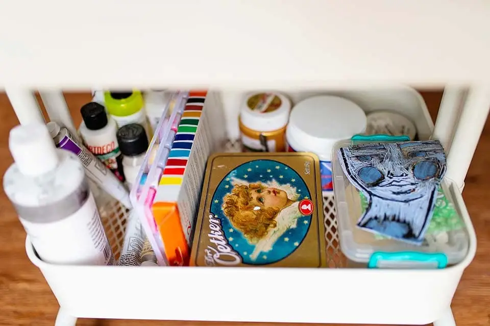 utility cart with art supplies