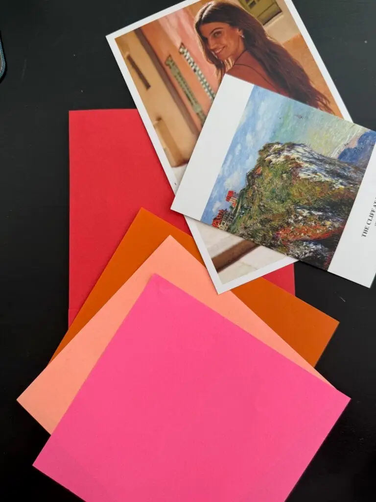 Art journal collage red background with warm-color paper layers (easy collage idea)