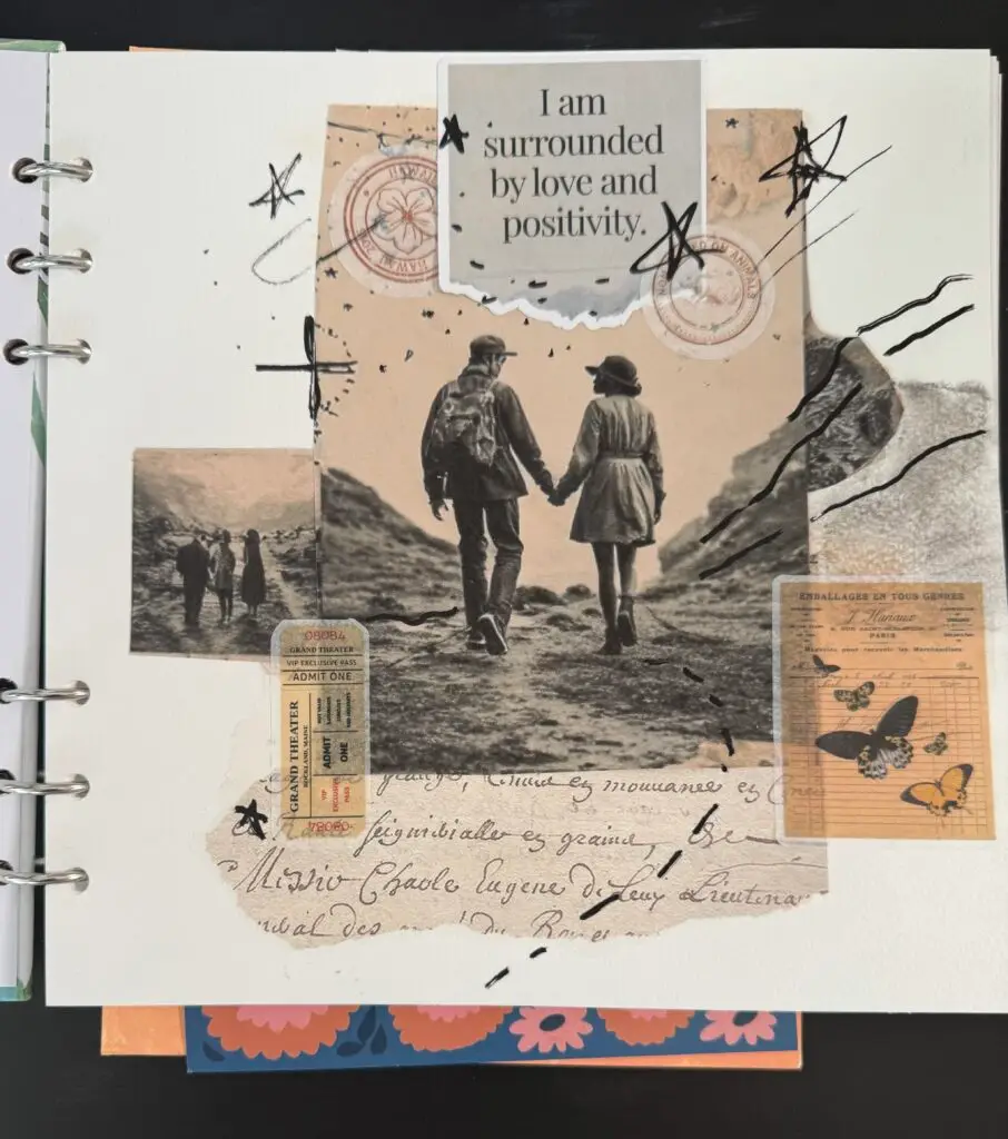 handmade art journal showing depth by using overlapping and liner perspective